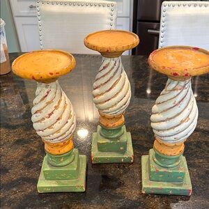 Southern Living At Home Green and Orange Spiral Candle Holders - 2 left